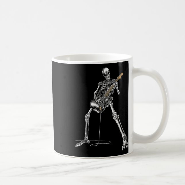 Caneca De Café Halloween Skeleton Tocando Guitarra Rock E Roll E (Direita)
