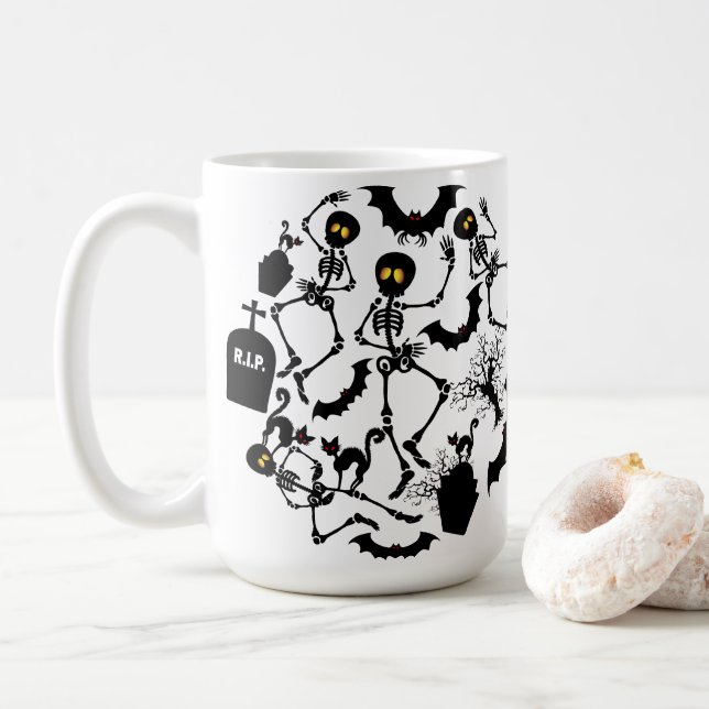 Caneca De Café Halloween Skeletons Macabre Dance (Com Donut)