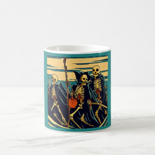 Caneca De Café Halloween - Skeletons Woodcut 3