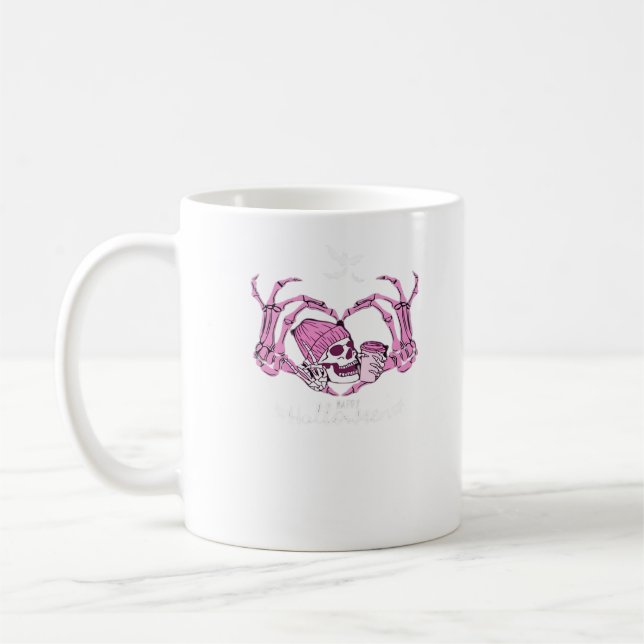 Caneca De Café Halloween Skull Heart Hands Skeleton Beanie Design (Esquerda)