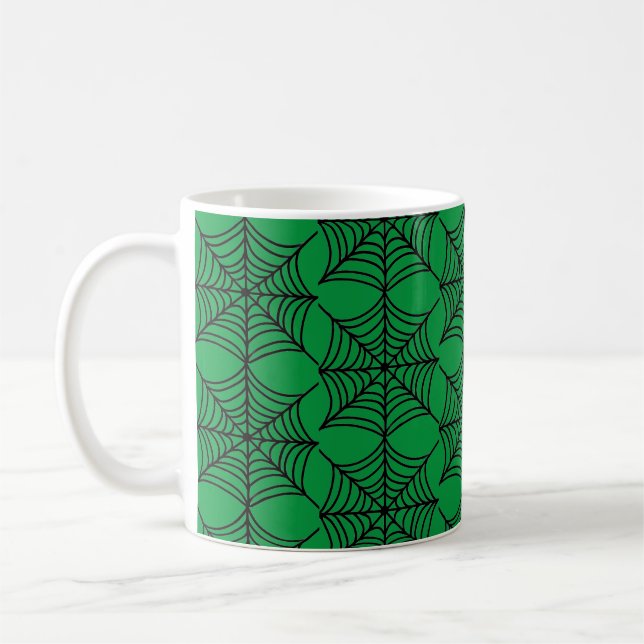 Caneca De Café Halloween Spider Webs em Verde (Esquerda)