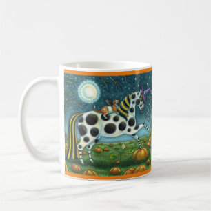 Caneca De Café HALLOWEEN SPONTTED PONY & BAT CAT Whimsical Horse
