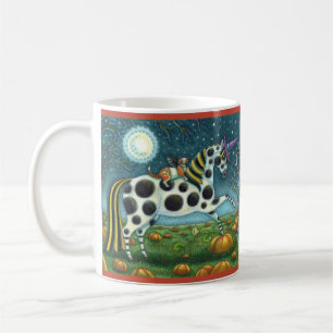 Caneca De Café HALLOWEEN SPONTTED PONY & BAT CAT Whimsical Horse