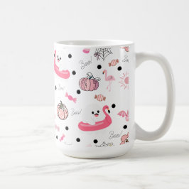 Caneca De Café Halloween Tropical Fofo - Fantasmas e Flamingos