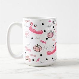 Caneca De Café Halloween Tropical Fofo - Fantasmas e Flamingos