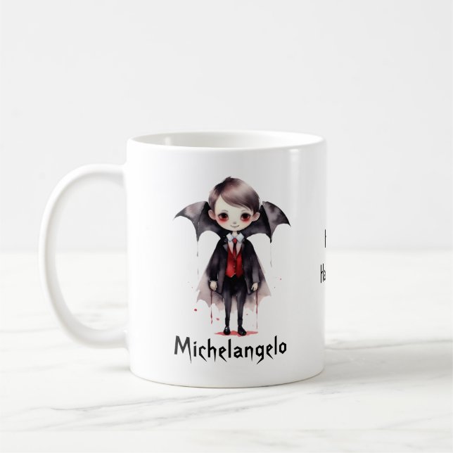 Caneca De Café Halloween Vampire Kid Personalize (Esquerda)