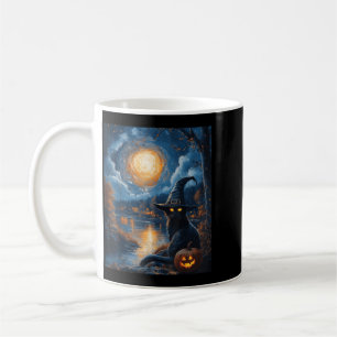 Caneca De Café Halloween Van Gogh Noite Estrelada Gato Preto Abób