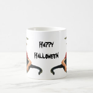 Caneca De Café Halloween Vintage, Bruxa Menina com Gato Preto