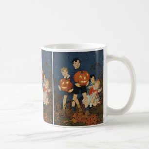 Caneca De Café Halloween Vintage, Crianças segurando Abóboras