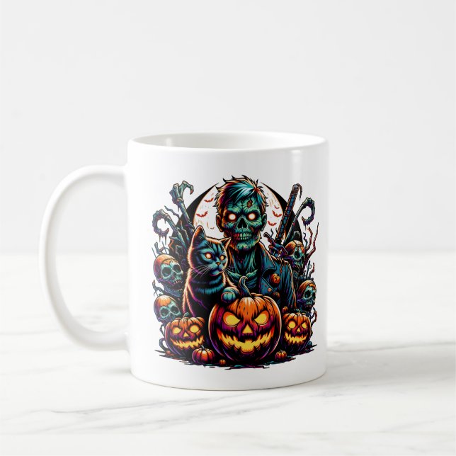 Caneca De Café Halloween Zombie e Cat (Esquerda)