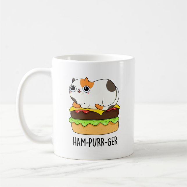 Caneca De Café Ham-Purr-Ger Funny Cat Hamburger Pun (Esquerda)