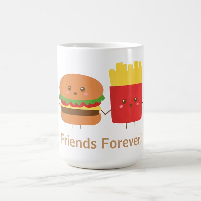 Caneca De Café Hamburger e Batata Frita Fofos, Amigos Para Sempre (Centro)