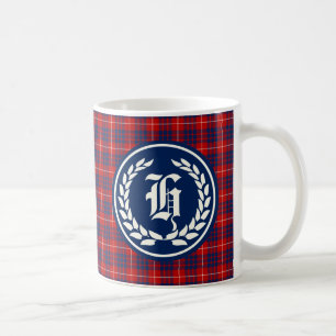 Caneca De Café Hamilton Clan Red e Royal Blue Tartan Monogramas