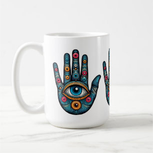 Caneca De Café Hamsa Mão com e ilustração de arte ocular