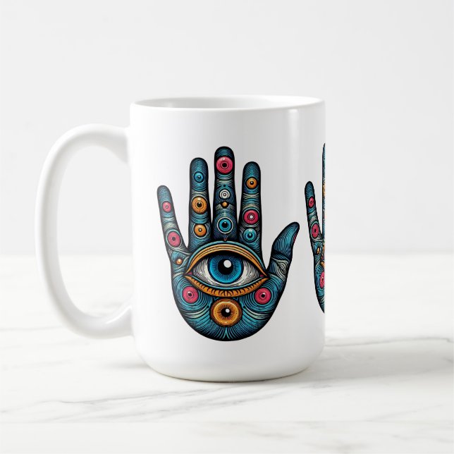 Caneca De Café Hamsa Mão com e ilustração de arte ocular (Esquerda)