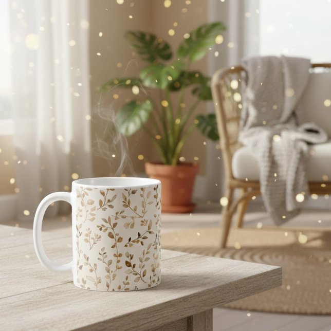 Caneca De Café Hand Drawn Boho Leaf Pattern (Criador carregado)