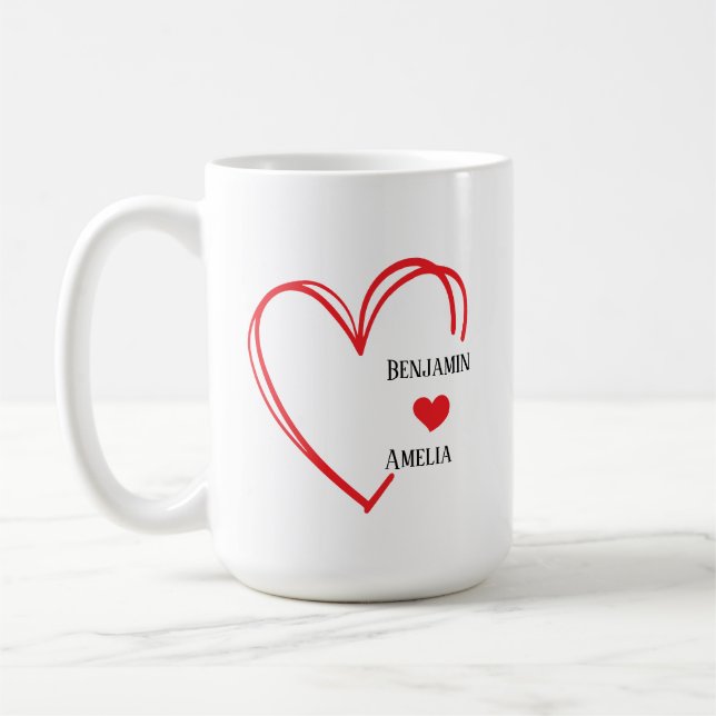 Caneca De Café hand drawn heart couple Valentine’s Day mugs (Esquerda)