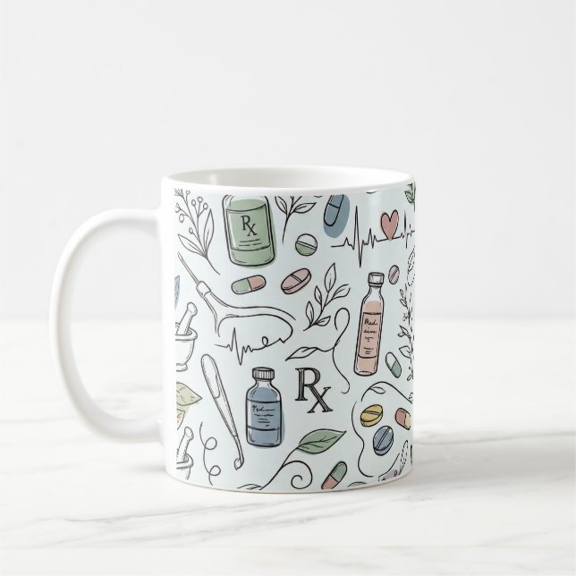 Caneca De Café Hand-Drawn Pharmacy Doodle Mug | Modern Wellness P (Esquerda)