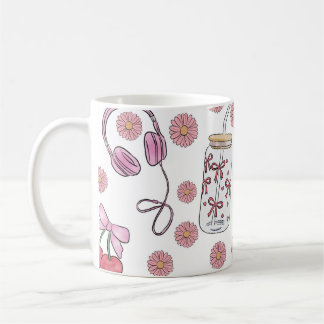 Caneca De Café Hand-drawn Pink Girly Elements Seamless Pattern