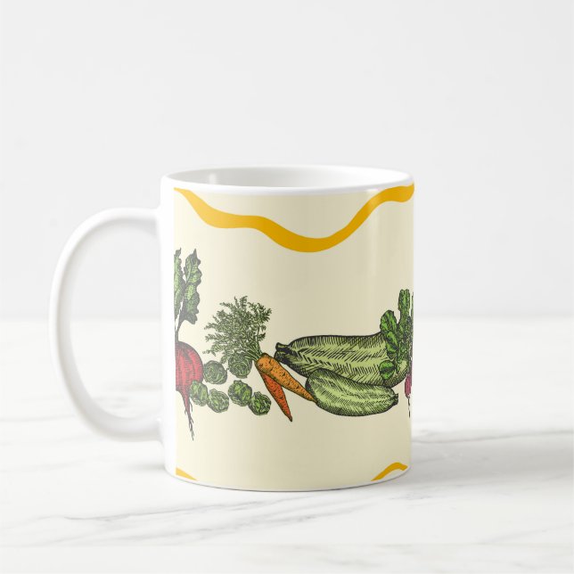 Caneca De Café Hand drawn seamless pattern of natural vegetables  (Esquerda)