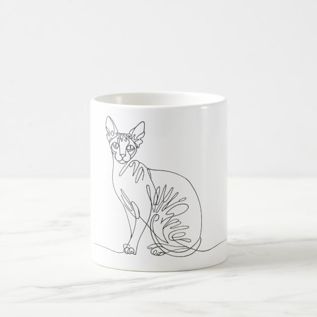 Caneca De Café Hand Drawn Sphynx Cat - Minimalist Line Art (Centro)