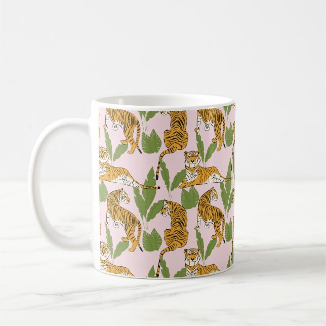 Caneca De Café Hand drawn tiger seamless pattern, big cats in dif (Esquerda)