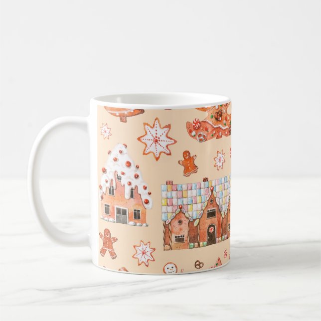 Caneca De Café Hand drawn watercolour seamless pattern of gingerb (Esquerda)