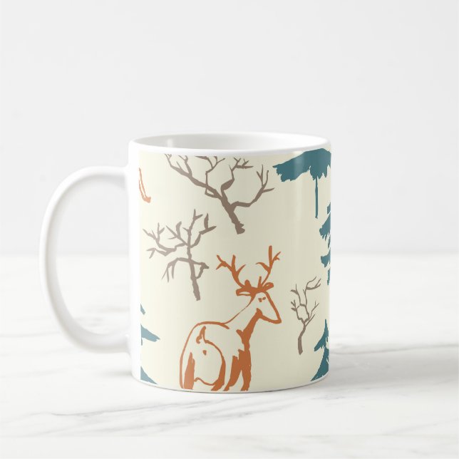 Caneca De Café Hand drawn winter seamless pattern with deer and p (Esquerda)