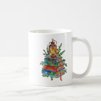 Caneca De Café Hand Painted Magical Books Lantern Watercolor