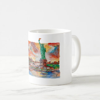 Caneca De Café Hand Painted New York Liberty Statue Watercolor