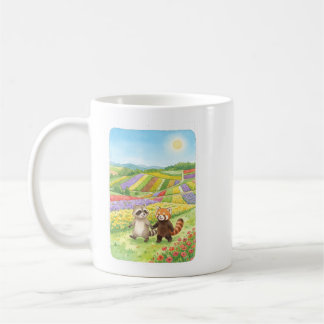 Caneca De Café Hand-Painted Raccoon & Red Panda Meadow