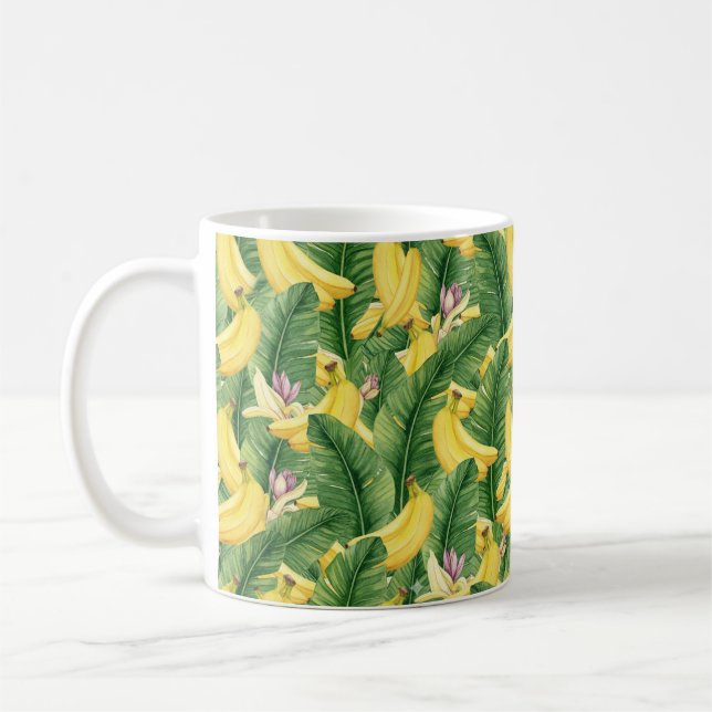 Caneca De Café Hand-Painted Tropical Watercolor Leaf & Fruit (Esquerda)
