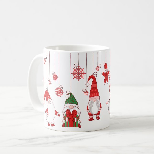 Caneca De Café Hanging Christmas Gnomes & Snowflakes (Frente Esquerda)