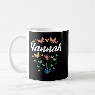 Caneca De Café Hannah Birthday Irmã Butterfly Dandelion Nome Lo