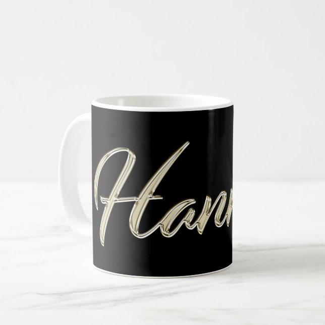 Caneca De Café Hannah white gold Handwriting Tasse Kaffeetasse (Frente Esquerda)