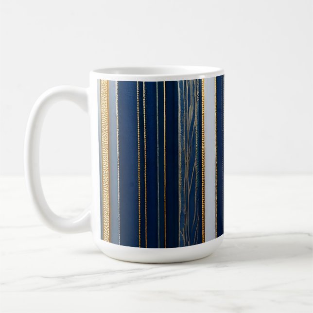 Caneca De Café Hanukkah Blues Stripes Azul Branco Dourado (Esquerda)