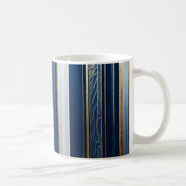 Caneca De Café Hanukkah Blues Stripes Azul Branco Dourado (Direita)