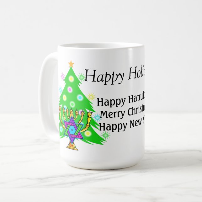 Caneca De Café Hanukkah e Natal juntos  (Frente Esquerda)