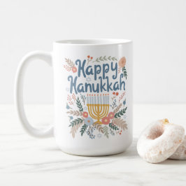 Caneca De Café Hanukkah FLorals Arte desenhada à mão