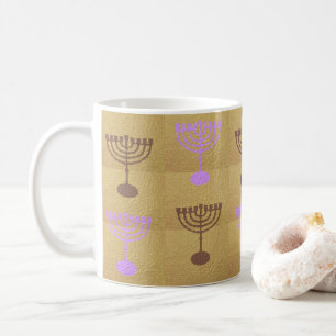 Caneca De Café Hanukkah Menorah Lights Holiday Símbolo Dourado
