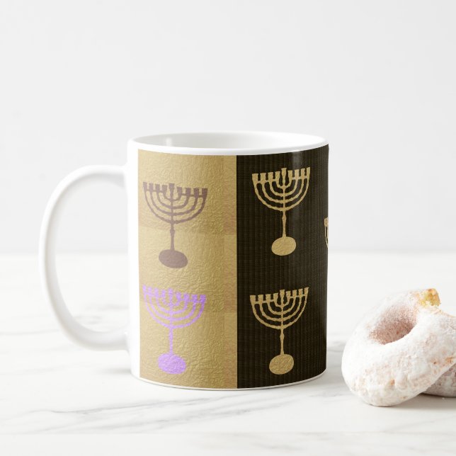 Caneca De Café Hanukkah Menorah Lights Holiday Símbolo Dourado (Com Donut)