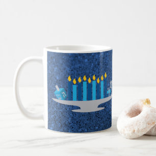 Caneca De Café Hanukkah Potpourri Blue Faux Glitter