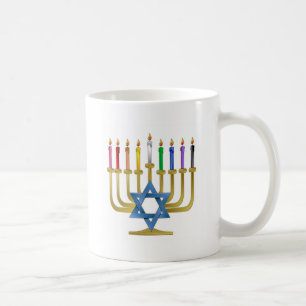 Caneca De Café Hanukkah Rainbow Candles Dourados Menorah
