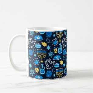 Caneca De Café Hanukkah - Símbolos Padrão Azul