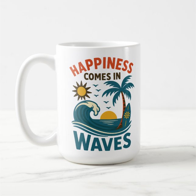Caneca De Café Happiness Comes in Waves - Inspirational Coffee (Esquerda)