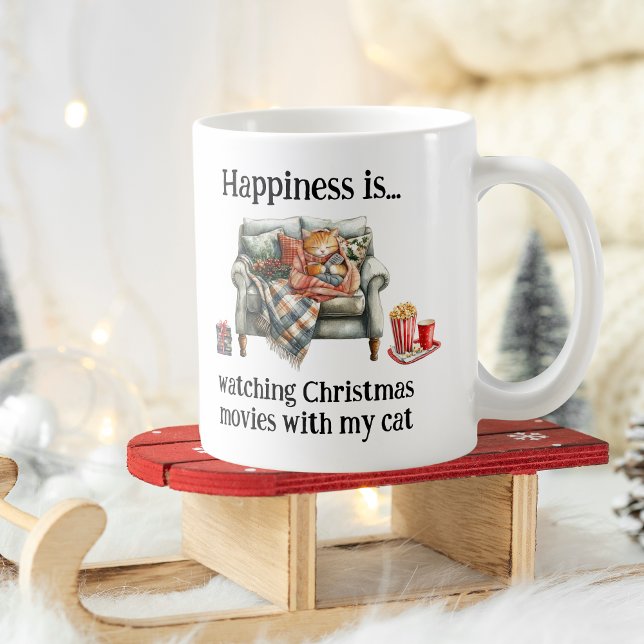 Caneca De Café Happiness is watching Christmas movies with my cat (Happiness is watching Christmas movies with my cat Coffee Mug)