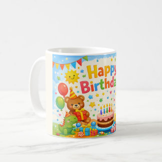 Caneca De Café Happy Birthday Kids Colorful Party Mug