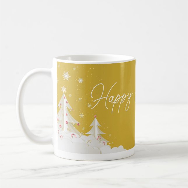 Caneca De Café Happy Christmas – Festive Holiday Gold Mug (Esquerda)