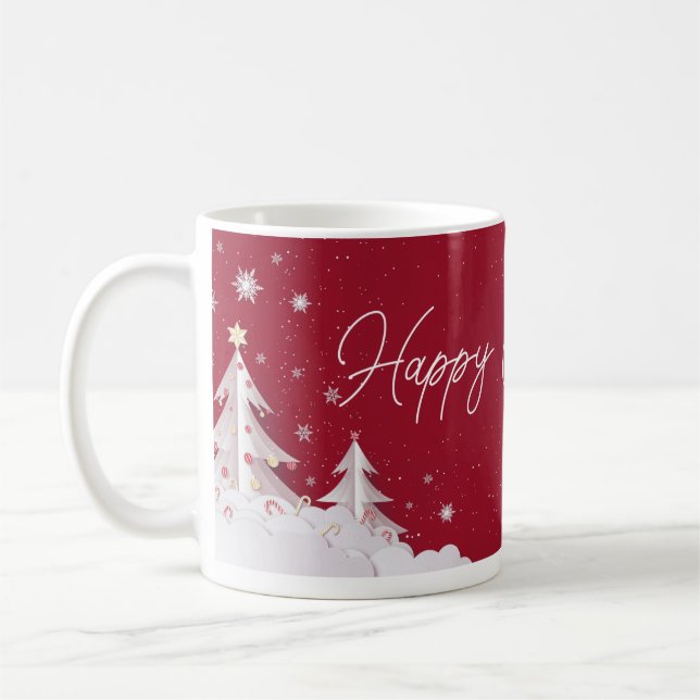 Caneca De Café Happy Christmas – Festive Holiday Ruby Red Mug (Esquerda)