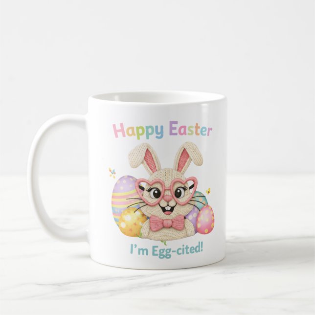 Caneca De Café Happy Easter I'm Egg-cited Bunny  (Esquerda)